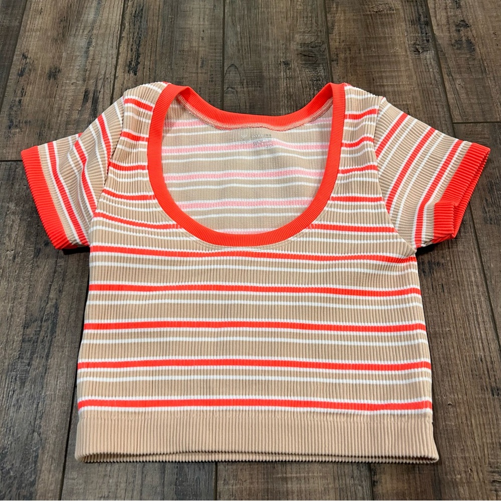 Offline By‎ Aerie Top Womens Small Scoop Neck Seamless Ribbed Crop Active Tee
